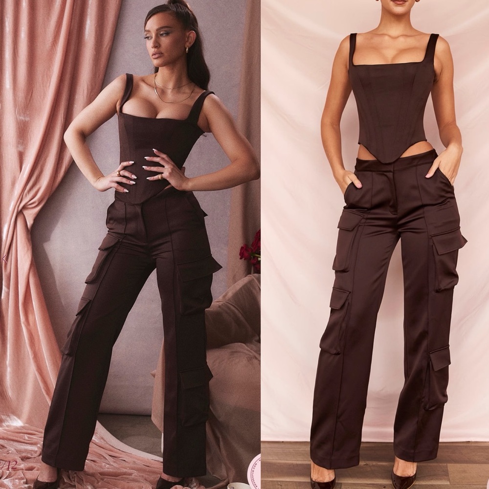 House of cb Daria cargo chocolate trousers‎ pants NWOT size S longer length